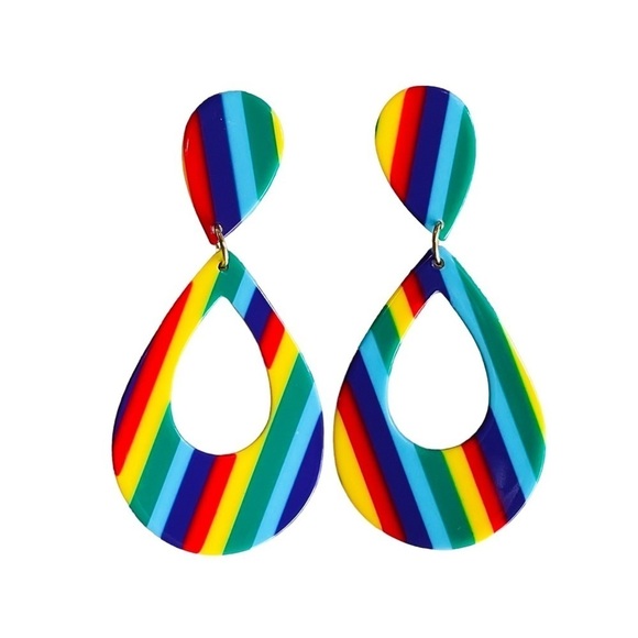 New Retro Vintage Style  Fun Colorful Striped Dangle Rainbow Earrings LGBTQ - Picture 3 of 7